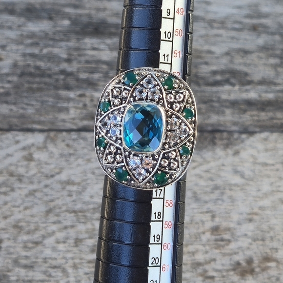 Nicky Butler 925 Sterling Silver Sz 10 Aqua Quartz Chalcedony Topaz NB Ring NWT